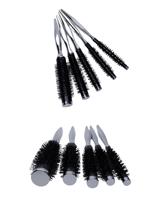 SET DE 5 CEPILLOS REDONDOS METÁLICOS DE CERÁMICA (PLATEADO)