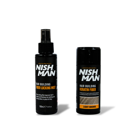HAIR BUILDING KERATIN FIBER AND FIBER LOCKING MIST LIGHT BROWN - NISHMAN