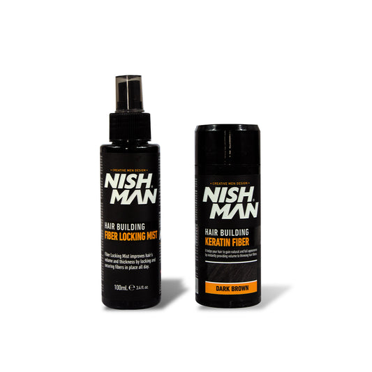 HAIR BUILDING KERATIN FIBER AND FIBER LOCKING MIST DARK BROWN - NISHMAN