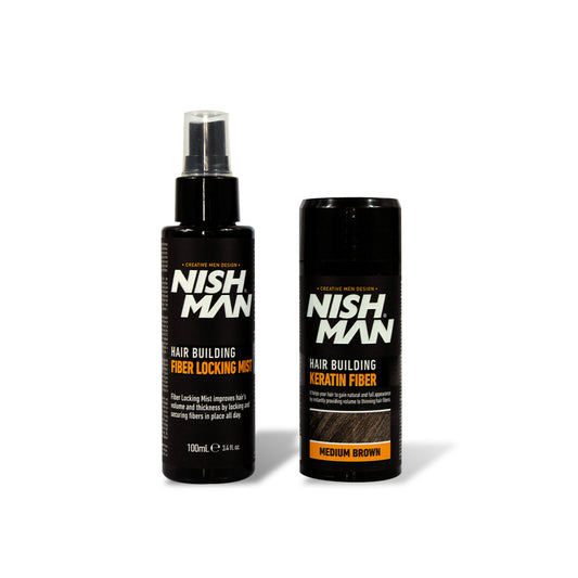HAIR BUILDING KERATIN FIBER AND FIBER LOCKING MIST MEDIUM BROWN - NISHMAN