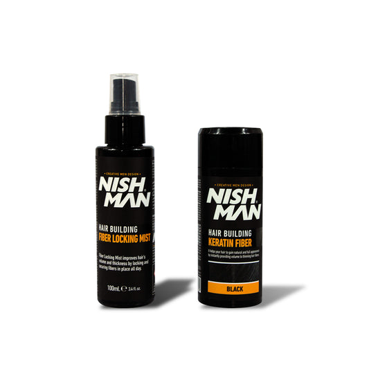 HAIR BUILDING KERATIN FIBER AND FIBER LOCKING MIST BLACK - NISHMAN