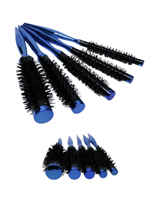 SET DE 5 CEPILLOS REDONDOS METÁLICOS DE CERÁMICA (AZUL)