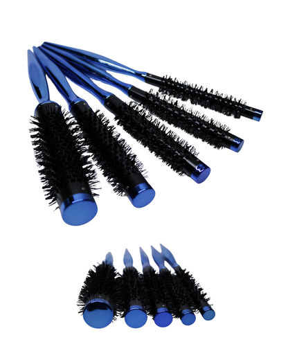 SET DE 5 CEPILLOS REDONDOS METÁLICOS DE CERÁMICA (AZUL)