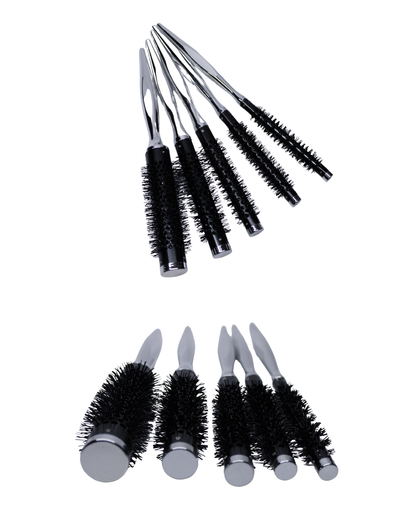 SET DE 5 CEPILLOS REDONDOS METÁLICOS DE CERÁMICA (PLATEADO)