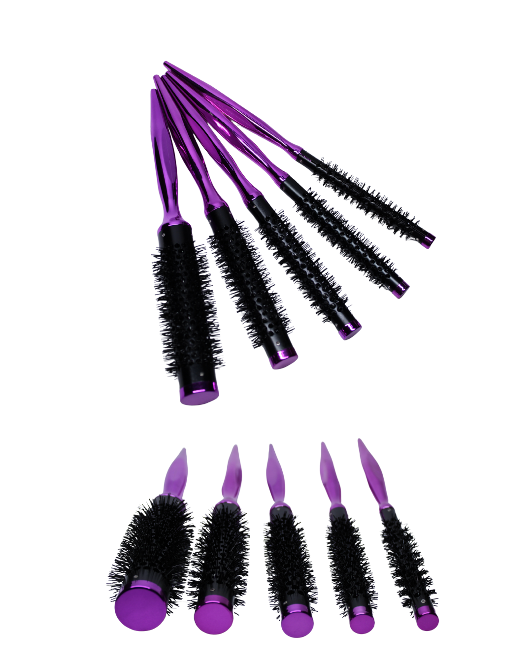 SET DE 5 CEPILLOS REDONDOS METÁLICOS DE CERÁMICA (MORADO)