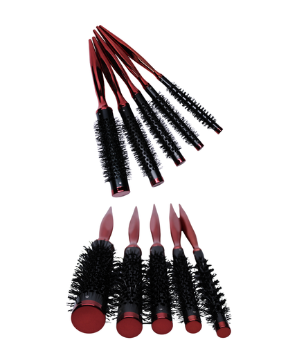 SET DE 5 CEPILLOS REDONDOS METÁLICOS DE CERÁMICA (ROJO)