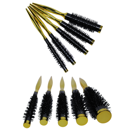 SET DE 6 CEPILLOS REDONDOS PROFESIONALES EN ORO Y NEGRO PARA SECADO