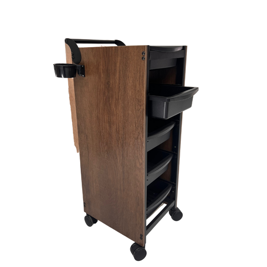 CARRITO AUXILIAR DE PELUQUERÍA PROFESIONAL CON ACABADO DE MADERA