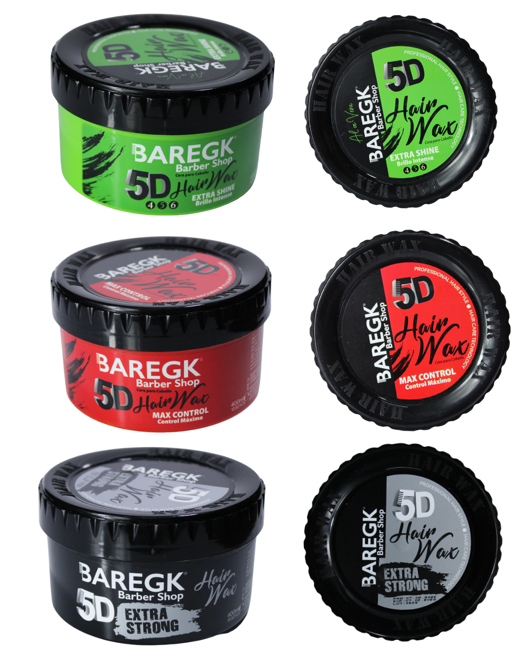 5D HAIR WAX KIT DE VARIEDADADES (EXTRA SHINE, MAX CONTROL AND EXTRA STRONG) - BAREGK